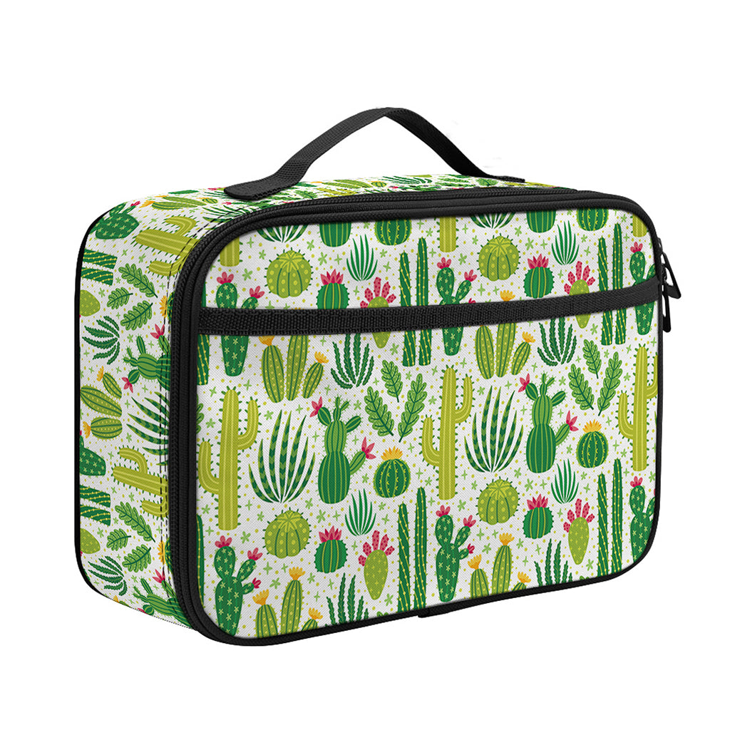 White Cactus Plant Pattern Print Portable Lunch Bag