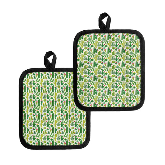 White Cactus Plant Pattern Print Pot Holders