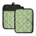 White Cactus Plant Pattern Print Pot Holders With Pocket