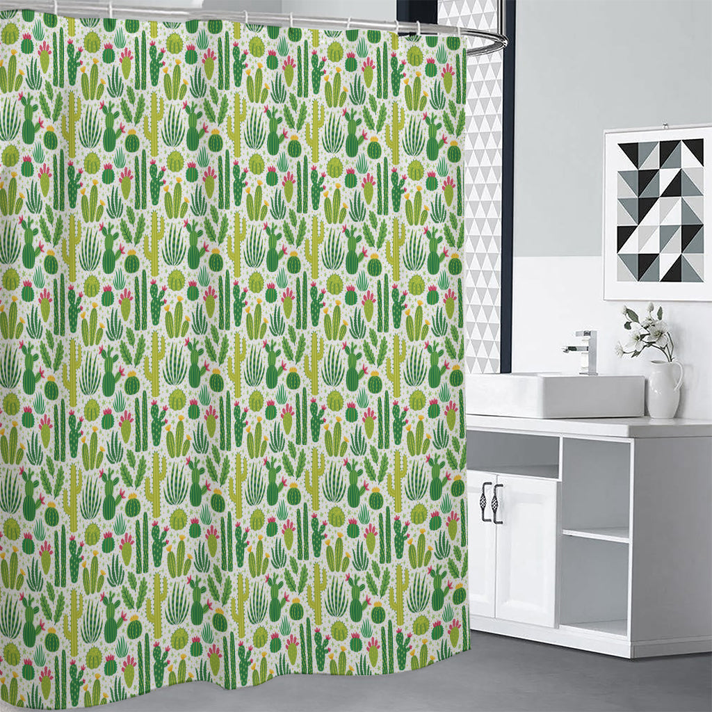 White Cactus Plant Pattern Print Premium Shower Curtain