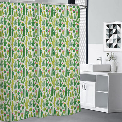 White Cactus Plant Pattern Print Premium Shower Curtain
