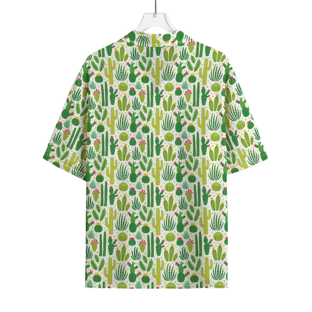 White Cactus Plant Pattern Print Rayon Hawaiian Shirt
