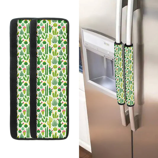 White Cactus Plant Pattern Print Refrigerator Handle Covers