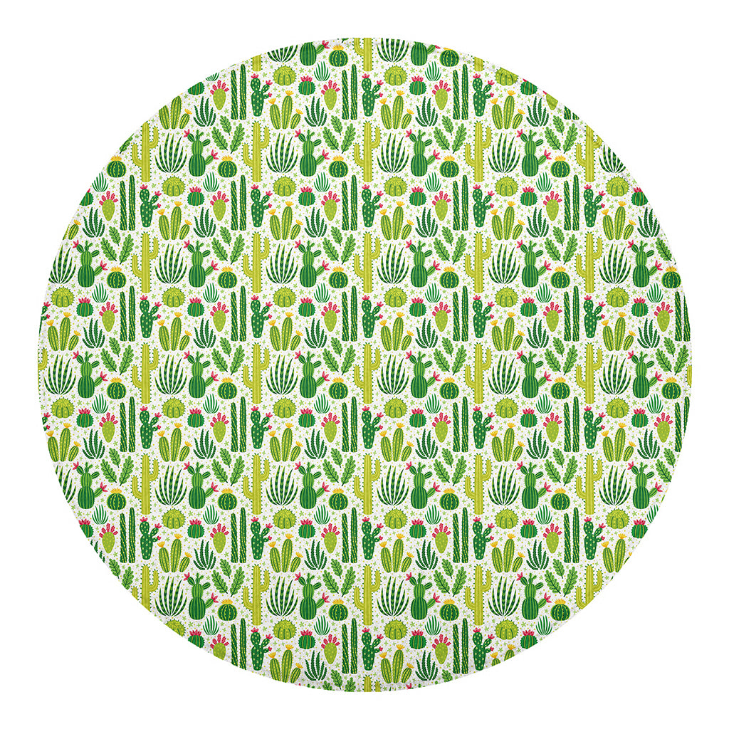 White Cactus Plant Pattern Print Round Blanket
