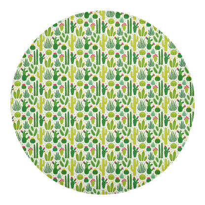 White Cactus Plant Pattern Print Round Blanket