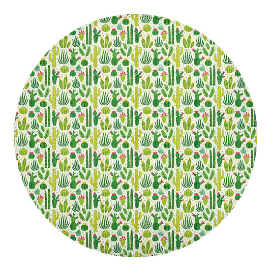 White Cactus Plant Pattern Print Round Blanket