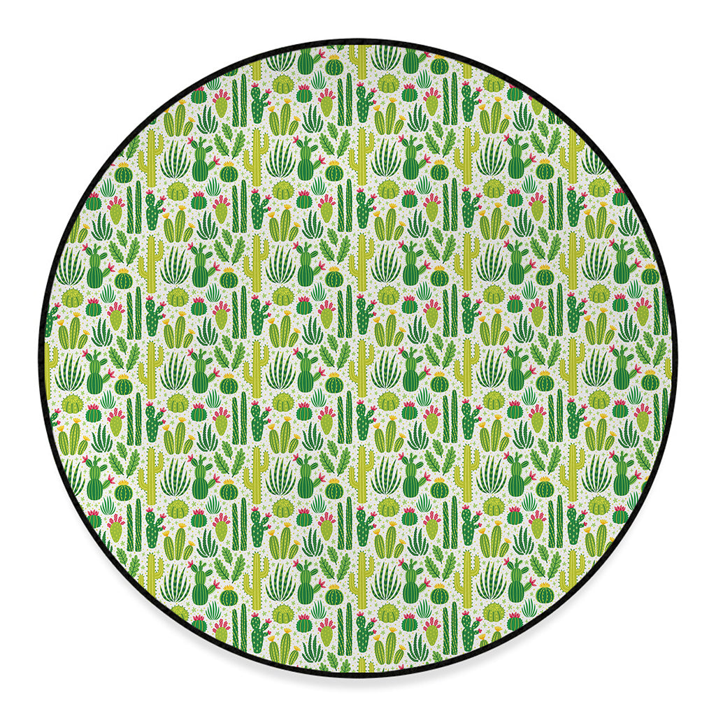 White Cactus Plant Pattern Print Round Floor Mat