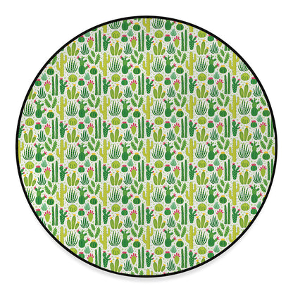 White Cactus Plant Pattern Print Round Floor Mat