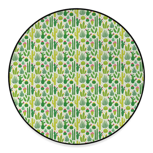 White Cactus Plant Pattern Print Round Floor Mat