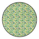 White Cactus Plant Pattern Print Round Floor Mat