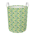 White Cactus Plant Pattern Print Round Laundry Basket