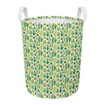 White Cactus Plant Pattern Print Round Laundry Basket