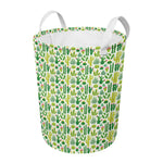White Cactus Plant Pattern Print Round Laundry Basket