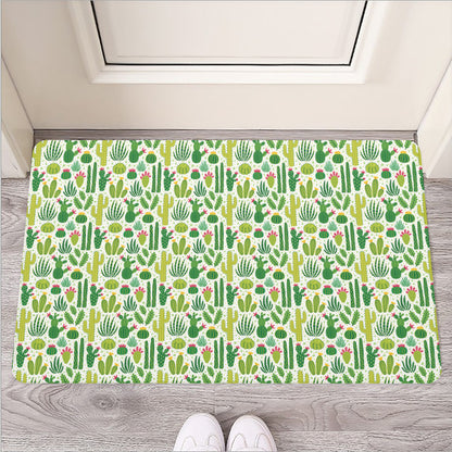 White Cactus Plant Pattern Print Rubber Doormat