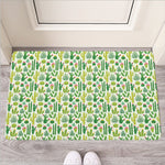 White Cactus Plant Pattern Print Rubber Doormat