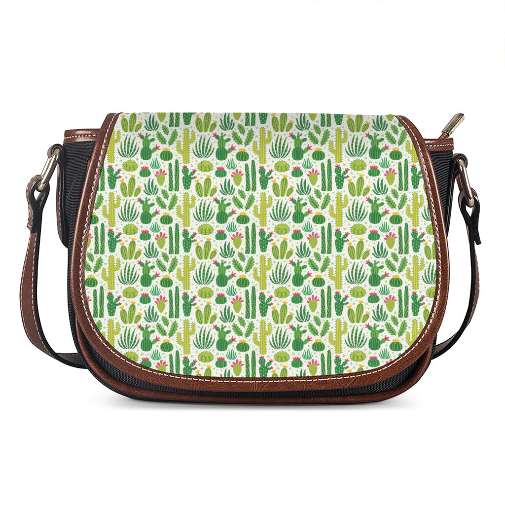White Cactus Plant Pattern Print Saddle Bag