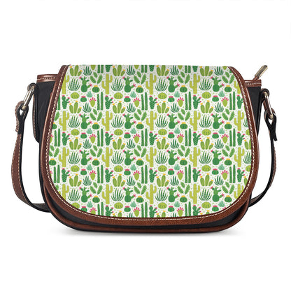 White Cactus Plant Pattern Print Saddle Bag