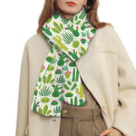 White Cactus Plant Pattern Print Scarf