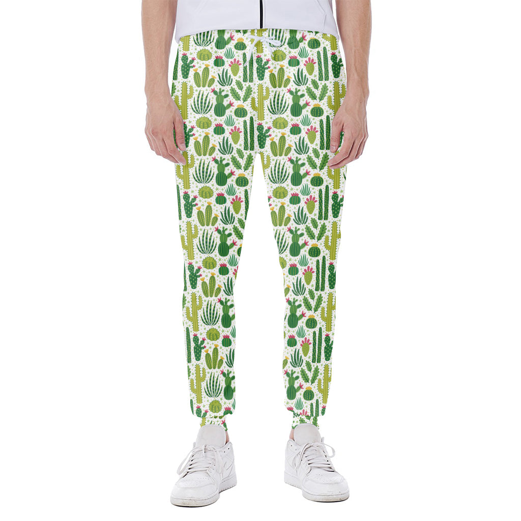 White Cactus Plant Pattern Print Scuba Joggers