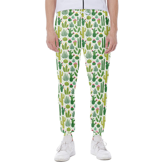 White Cactus Plant Pattern Print Scuba Joggers