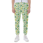 White Cactus Plant Pattern Print Scuba Joggers