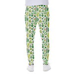 White Cactus Plant Pattern Print Scuba Joggers