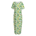 White Cactus Plant Pattern Print Short Sleeve Long Nightdress