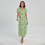 White Cactus Plant Pattern Print Short Sleeve Maxi Dress
