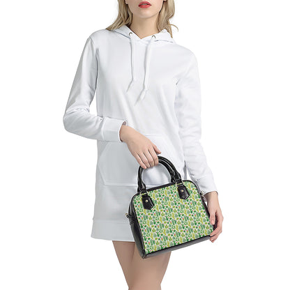 White Cactus Plant Pattern Print Shoulder Handbag