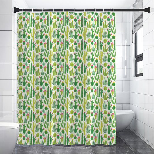 White Cactus Plant Pattern Print Shower Curtain
