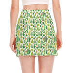 White Cactus Plant Pattern Print Side Slit Mini Skirt