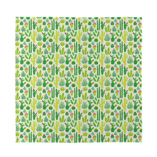 White Cactus Plant Pattern Print Silk Bandana