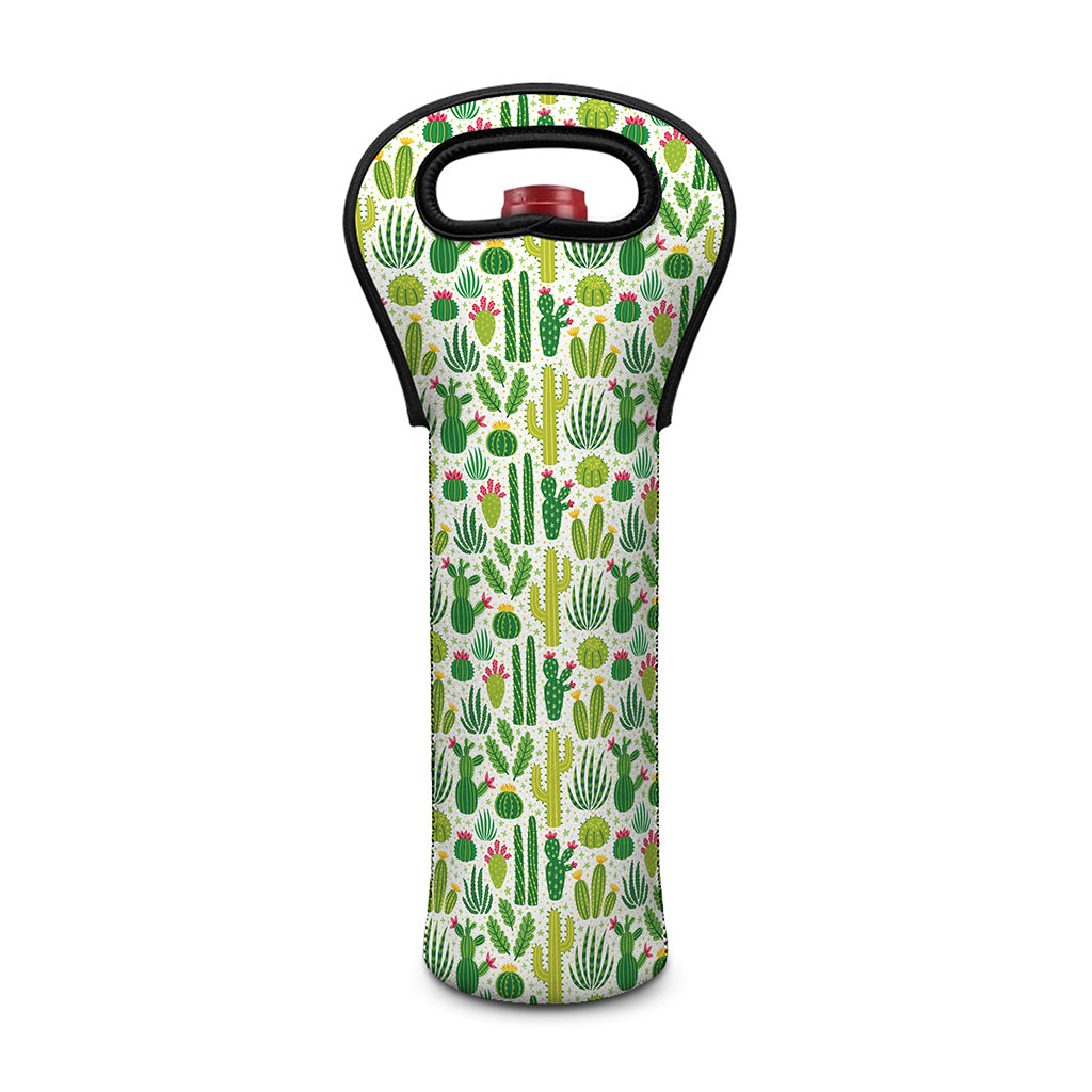 White Cactus Plant Pattern Print Single Neoprene Wine Tote