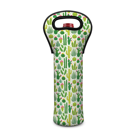 White Cactus Plant Pattern Print Single Neoprene Wine Tote