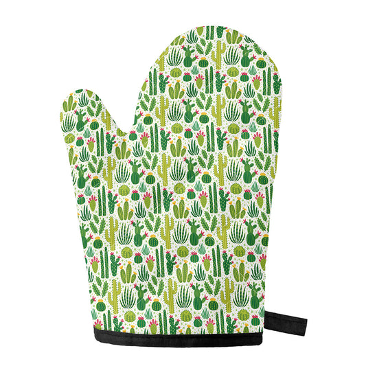 White Cactus Plant Pattern Print Single Oven Mitt