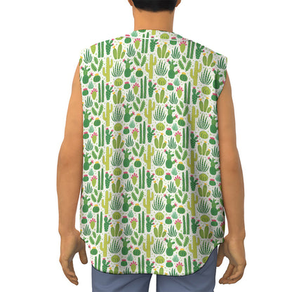 White Cactus Plant Pattern Print Sleeveless Baseball Jersey