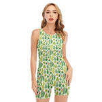 White Cactus Plant Pattern Print Sleeveless One Piece Swimsuit
