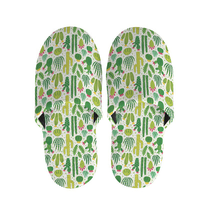 White Cactus Plant Pattern Print Slippers
