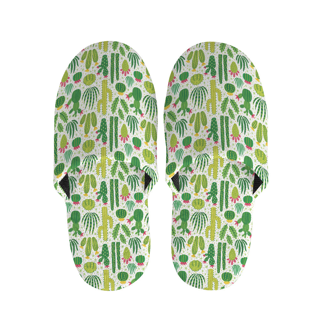 White Cactus Plant Pattern Print Slippers