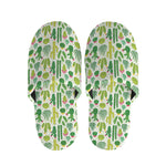 White Cactus Plant Pattern Print Slippers