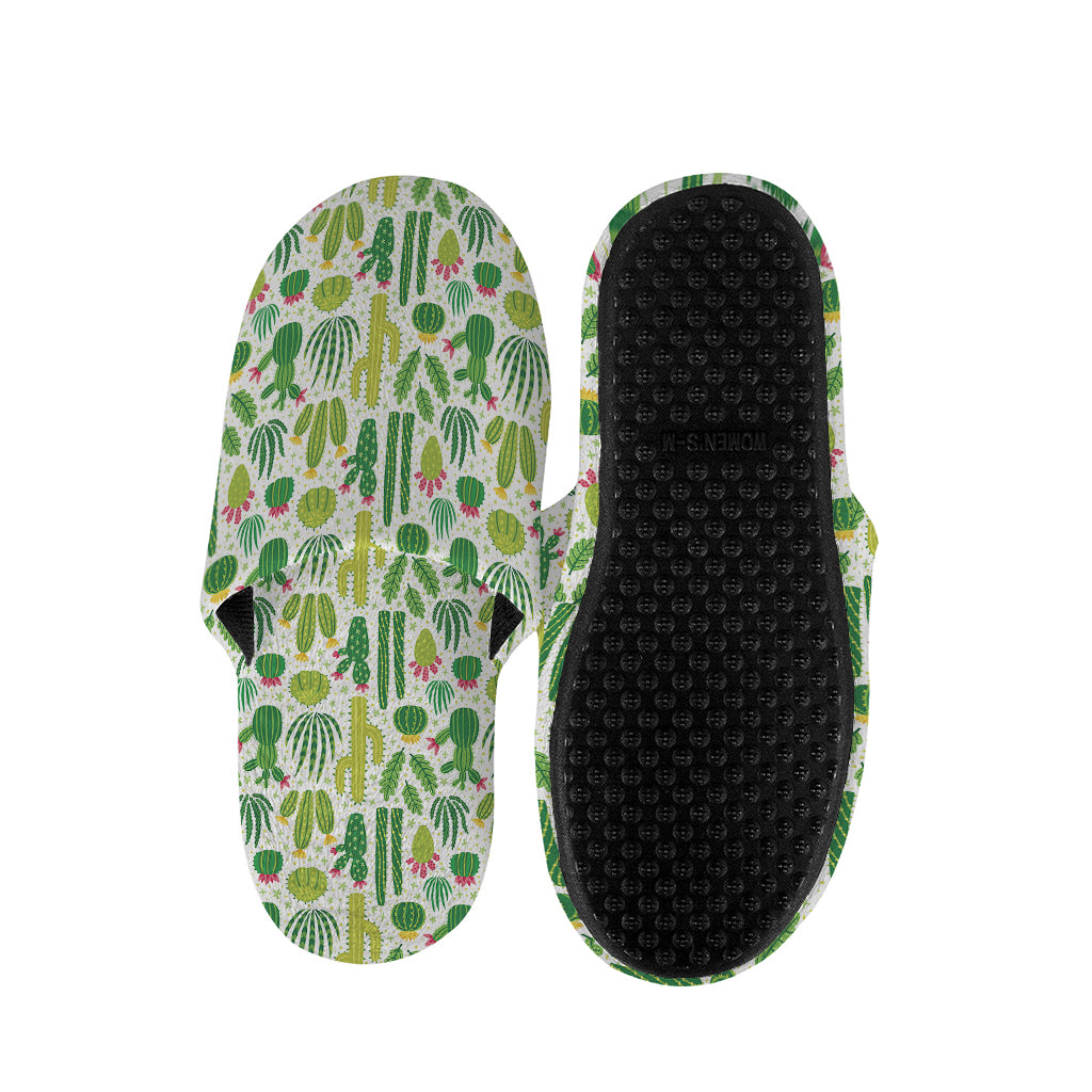 White Cactus Plant Pattern Print Slippers