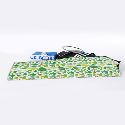 White Cactus Plant Pattern Print Sports Towel