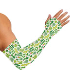 White Cactus Plant Pattern Print Sun Protection Arm Sleeves