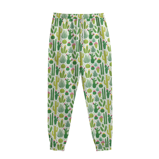White Cactus Plant Pattern Print Sweatpants