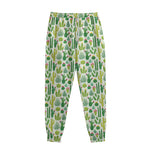 White Cactus Plant Pattern Print Sweatpants