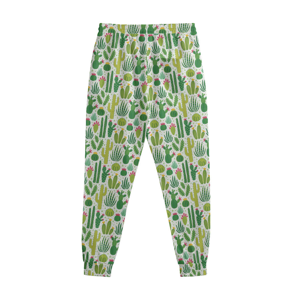 White Cactus Plant Pattern Print Sweatpants