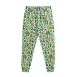 White Cactus Plant Pattern Print Sweatpants