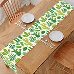 White Cactus Plant Pattern Print Table Runner