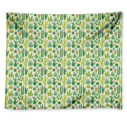 White Cactus Plant Pattern Print Tapestry