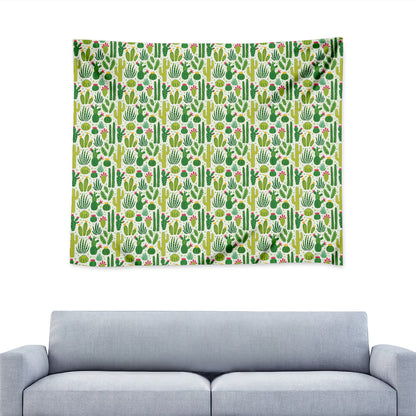 White Cactus Plant Pattern Print Tapestry
